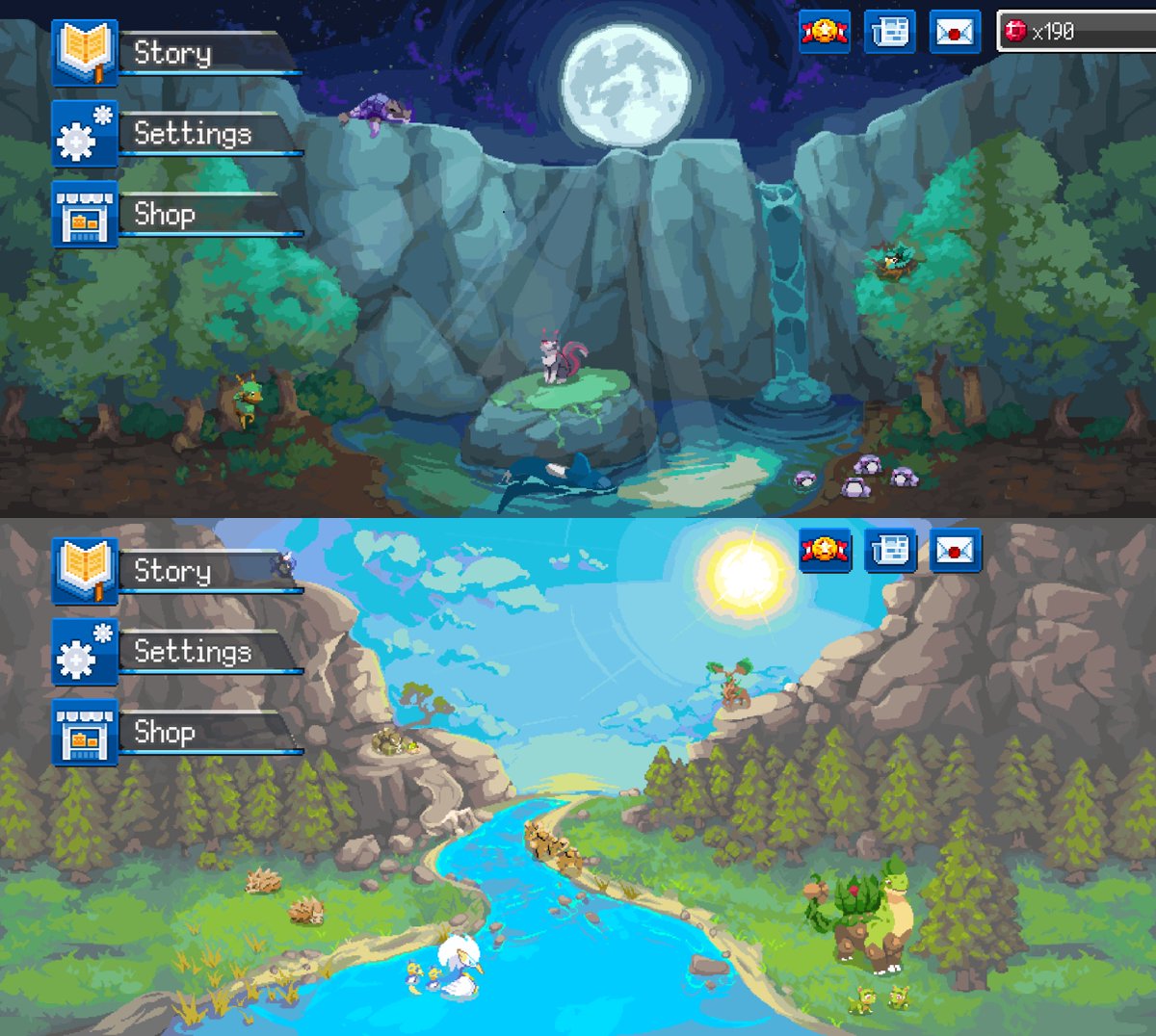 HiadTheLemur's tweet photo. I thought EvoCreo 2's new update would arrive on mobile devices next month but it makes me happy 😺. the main screen changes between day and night. there's more creos in the Prime Dimension DLC including Squirian's new multiple evolutions
#EvoCreo #EvoCreo2 #Ilmfinity https://t.co/GsIsQtGJN9