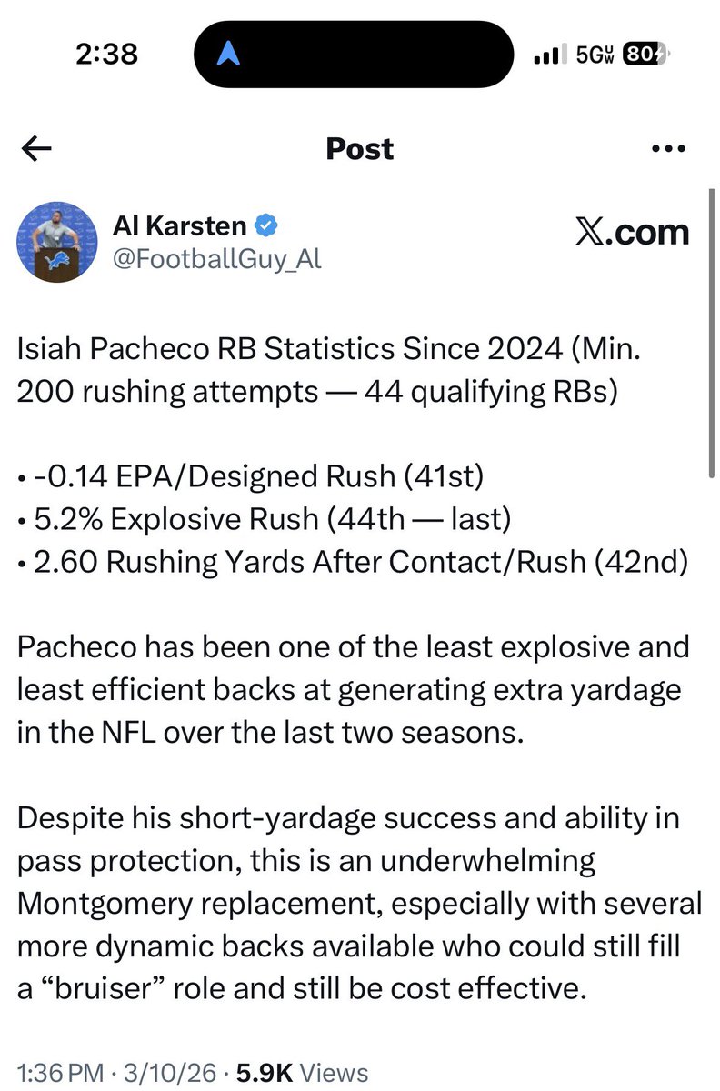 RealPeteSpano's tweet photo. @JeffRisdon How is that bum your top choice at RB? https://t.co/UpIELX8Vq1
