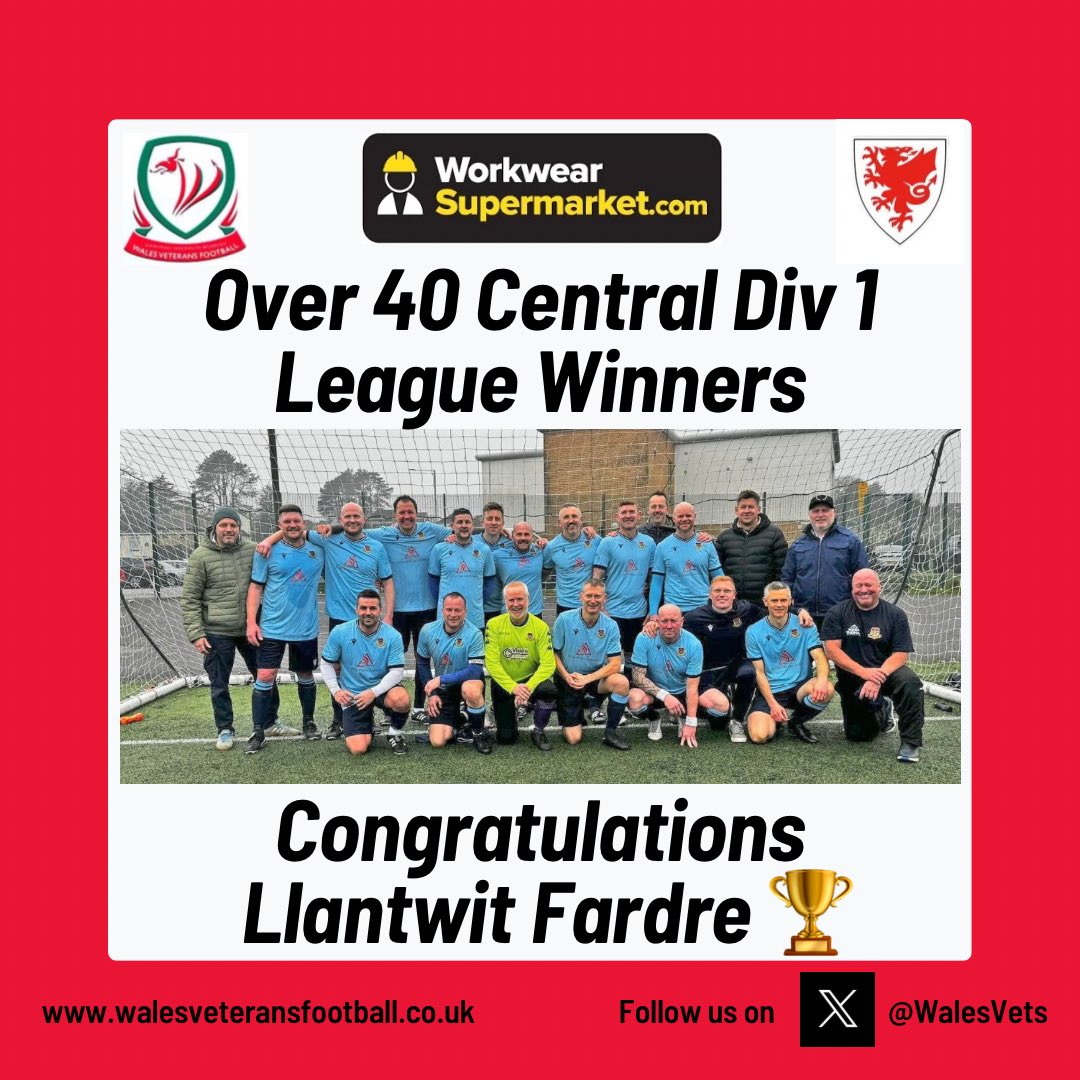 Congratulations to <a href="/FFardre/">Llantwit Fardre F.C.</a> O40s who have won a very competitive Central Division 1 league title 🏆

The aim now is to go for the double by adding the O40s Cup 

#VetsFootball ❤️🏴󠁧󠁢󠁷󠁬󠁳󠁿⚽️