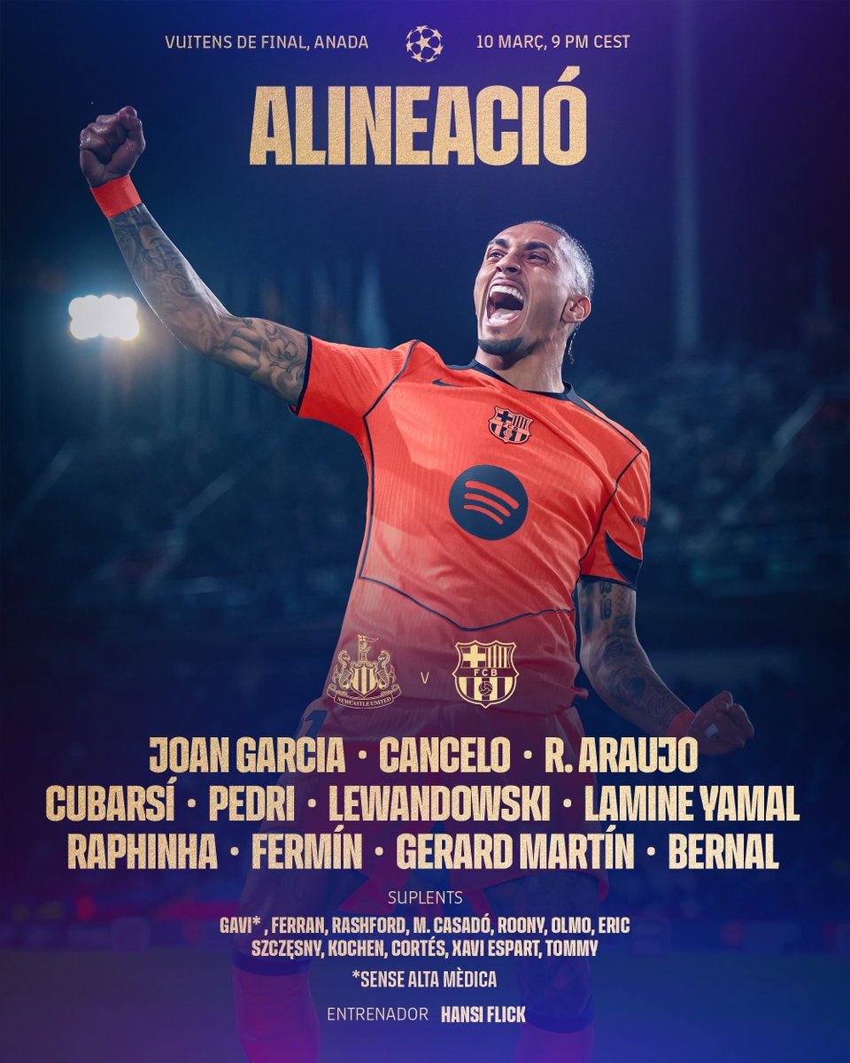 📋 𝗢𝗡𝗖𝗘 𝗜𝗡𝗜𝗖𝗜𝗔𝗟 #NewcastleBarça