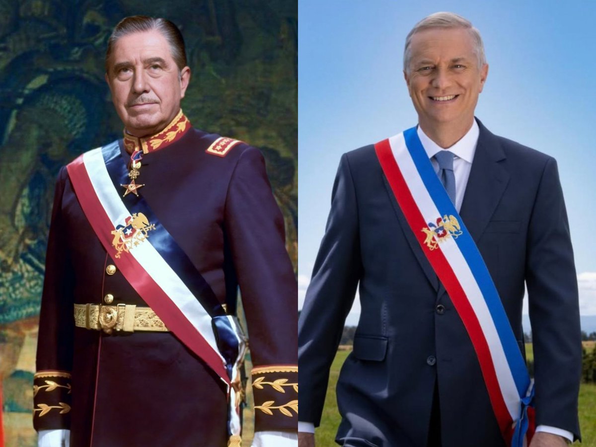 🇨🇱 Chili | Kast inaugure son mandat dans les pas de Pinochet

Pour sa photo officielle, le nouveau président néofasciste inclut sur l'écharpe présidentielle l'emblème national que seul le dictateur Pinochet utilisait.

Et pour sa cérémonie d'investiture -qui aura lieu demain- les
