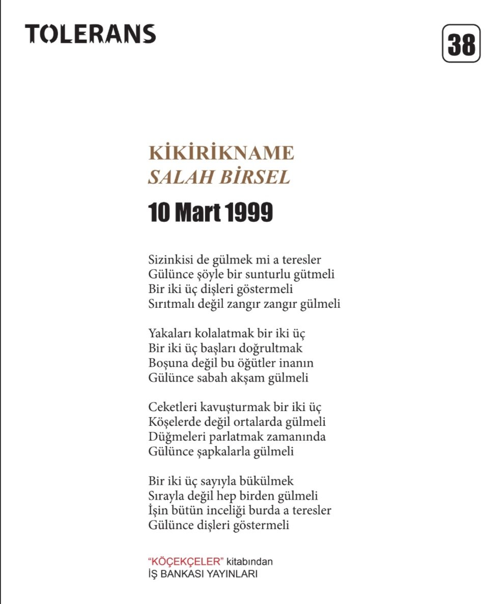 toleransdergi.blogspot.com/2026/02/tolera…
SALAH BİRSEL 
10 Mart 1999
Anısına saygıyla

#salahbirsel #toleransdergi #kültür #sanat #edebiyat