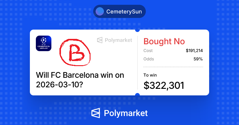 Hundreds of thousands in profit from the Champions League, who will win?

Barcelona win - YES / Barcelona win - NO

> A or B = ?

> - $128,651 or $191,214 = ?

> + $320,751 or $322,301 = ?

There will be 1 winner and 1 loser.

Whose side are you on?