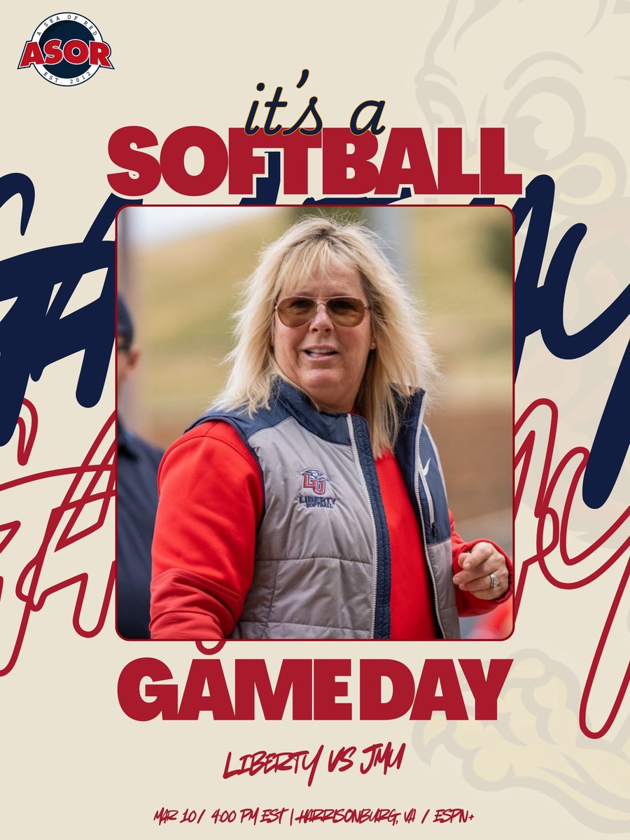 ASeaofRed's tweet photo. It’s GAMEDAY ‼️
Liberty Softball hits the road to take on the James Madison Dukes in Harrisonburg.
#BeatJMU #Fanem🔥 https://t.co/7VzGShzocB