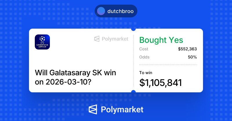 Galatasaray broke forward, and the trader bet on them live. His win will be $1,105,841

Is he right?

Let’s see with <a href="/PolymarketSport/">Polymarket Sports</a>

#UCL