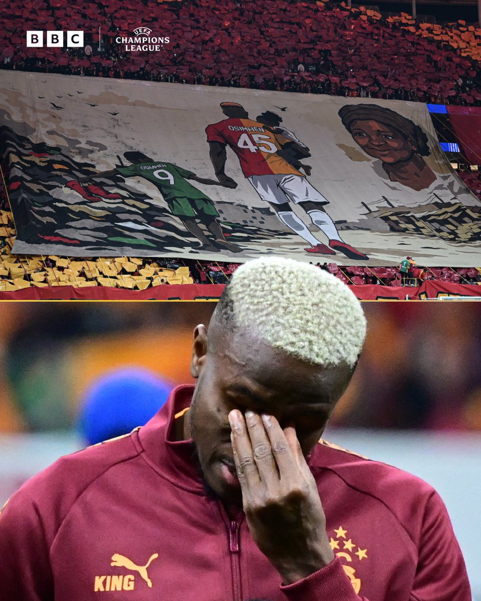 Victor Osimhen was brought to tears by the Galatasaray fans' tifo in tribute to his late mother before their game against Liverpool ❤️