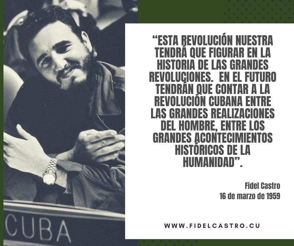 🎙️#FidelCastro: “Esta Revolución nuestra tendrá que figurar en la historia de las grandes revoluciones.  En el futuro tendrán que contar a la Revolución Cubana entre las grandes realizaciones del hombre”.

fidelcastro.cu
#100AñosConFidel #Cuba #Revolución #FidelCastro