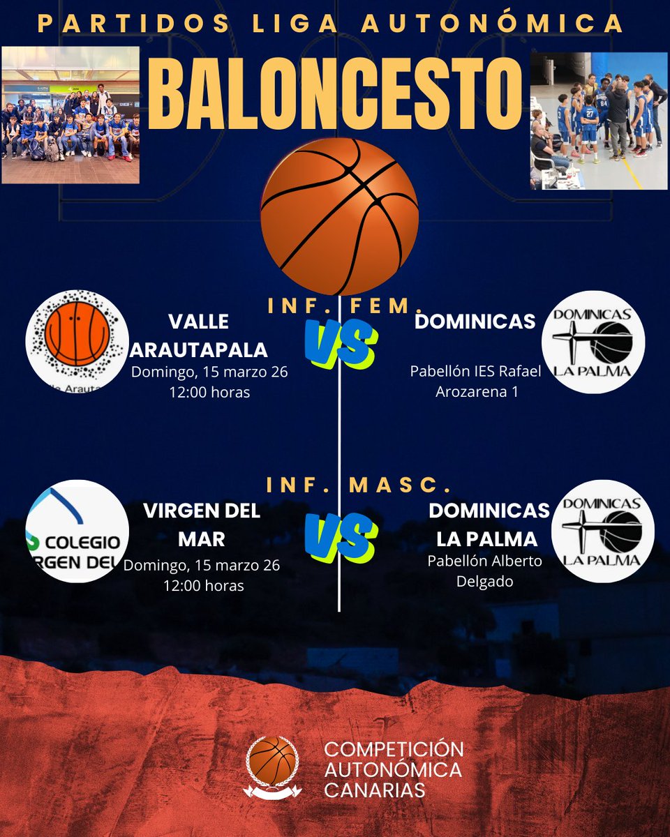 DominicasPalma's tweet photo. Partidos de la semana, del 9 al 15 de marzo. VAMOS DOMINICAS ‼️👍🏻👏🏻💪🏻🏀 https://t.co/t05Sc3xxmG