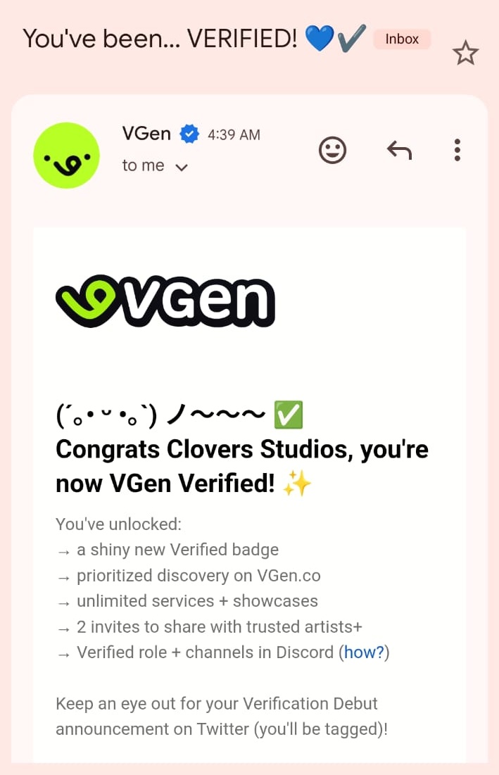 Now we're verified on VGen!✨

Thank you very much for all your support. This means a lot to me 💕 

Btw there's a 5% discount on all services right now. Grab it now! :3

#VGen #VGenComm