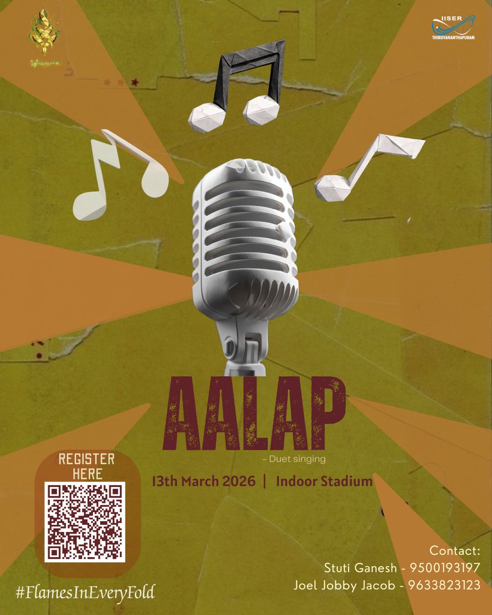 ishya_iiser's tweet photo. Do you have a friend that perfectly harmonizes with you? A duet partner ready to team up and show us all your perfect harmony? Grab them and sign up for Aalap- your place to layer your voice with your partner's and create a melody of your own.
#Ishya26 #music #FlamesInEveryFold https://t.co/oOn6Wql83n