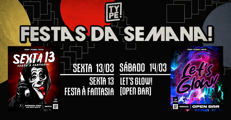 typejoinville's tweet photo. ✨ AGENDA ✨

▪️ SEX ✘ 13/03: SEXTA 13 - FESTA À FANTASIA ´ཀ`
▪️ SÁB ✘ 14/03: LET'S GLOW! [OPEN BAR] ⋆✴︎˚｡⋆

Ingressos: https://t.co/0xrz9xUgnb
Listas: https://t.co/WTFbyHmEHl https://t.co/RMiFbgadcn
