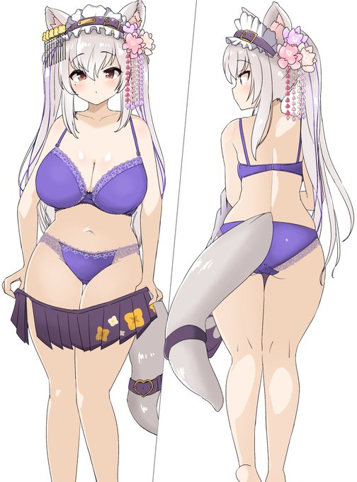 【skeb】都みゆりさんのお着替え風下着姿イラストを描かせていただきましたリクエストありがとうございます おしりがよく見えるように尻尾無し差分も用意しました〜