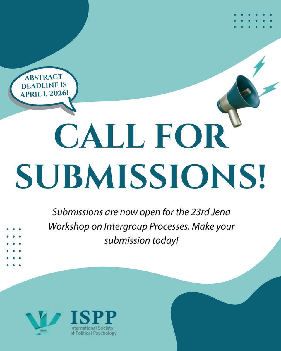 📢 Call for Submissions

Submissions are now open for the 23rd Jena Workshop on Intergroup Processes, taking place 9–12 July 2026 in Tambach, Germany.