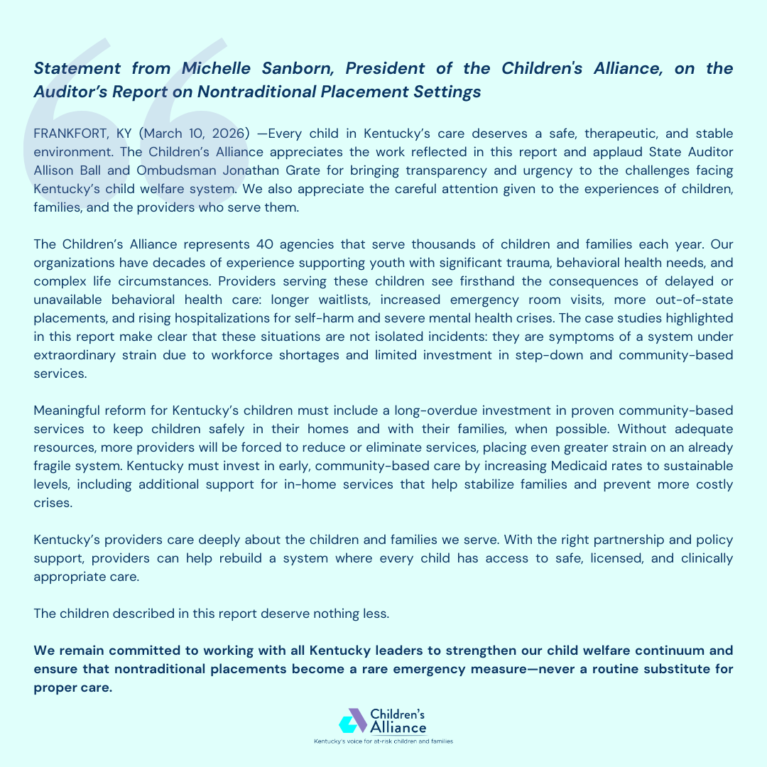 The new Ombudsman report highlights the growing strain on Kentucky’s children’s behavioral health system. Meaningful reform must include a long-overdue investment in proven community-based services.

Read the report: auditor.ky.gov/.../2025%20COO…