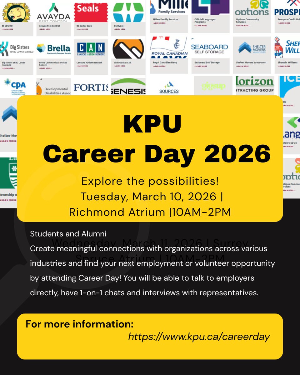 kpupsych's tweet photo. Don't miss it!! Career Day 2026 | Kwantlen Polytechnic University https://t.co/hrKGzeH8Pb