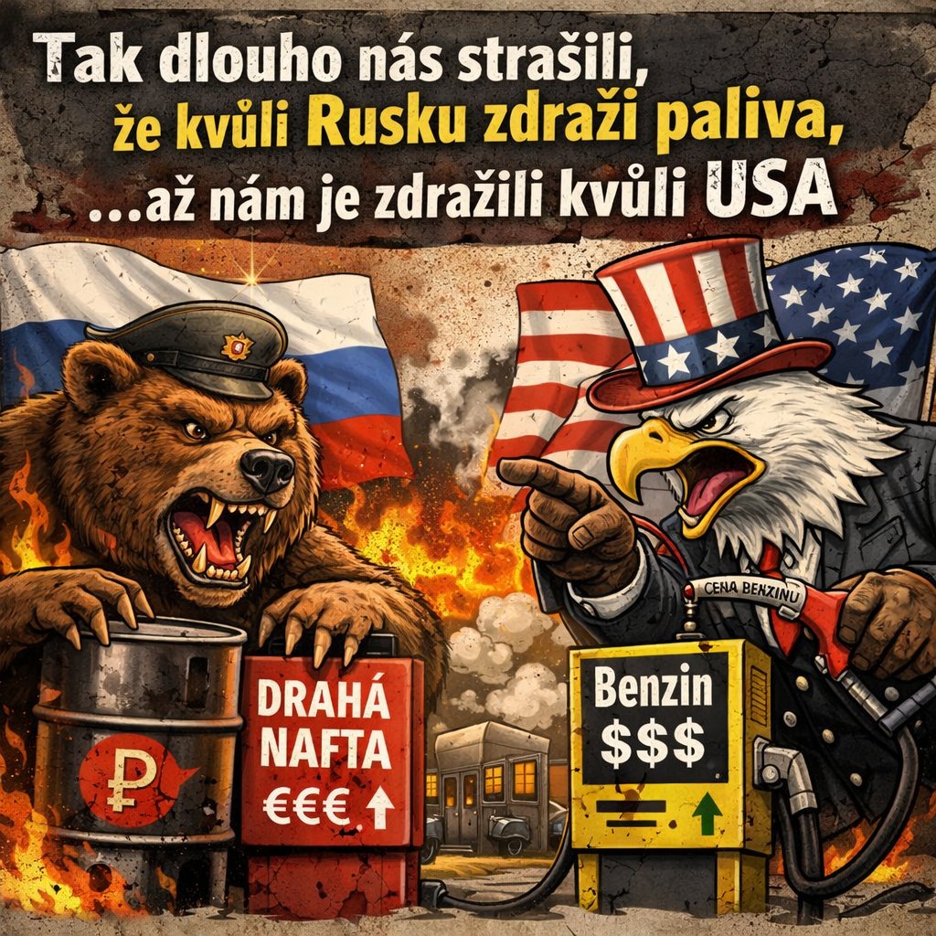 JozefSurkovsky's tweet photo. “They warned us for so long that fuel prices would rise because of Russia… until they actually raised them because of the USA.”

#Rusko #Russia #USA #petrol #gas #gasoline #diesel #oil #crudeoil #nafta #benzin #ropa #paliva #Cesko #Czech #CzechRepublic #Czechia https://t.co/foj9NJ7bYA