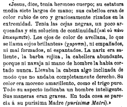 jmarquezrivera's tweet photo. Niceforo Calliste: «Jesús, dice, tenía hermoso cuerpo; 
su estatura media siete largos de mano; sus cabellos eran de color rubio de oro y graciosamente rizados en la
extremidad... Los ojos de color de avellana, lo que se llama «ojos brillantes» https://t.co/50Xg37hS48