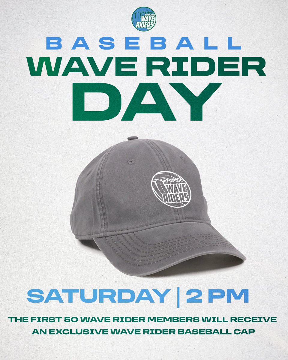 tuwaveriders's tweet photo. 𝑾𝒂𝒗𝒆 𝑹𝒊𝒅𝒆𝒓 𝑫𝒂𝒚 𝒂𝒕 𝑩𝒂𝒔𝒆𝒃𝒂𝒍𝒍 𝒕𝒉𝒊𝒔 𝑺𝒂𝒕𝒖𝒓𝒅𝒂𝒚! 🧢

Members can grab one of 50 FREE baseball hats and earn DOUBLE POINTS at the game. Get there early and bring the energy.

See you at the ballpark.

#RollWave🌊 https://t.co/mTm09vbYO9