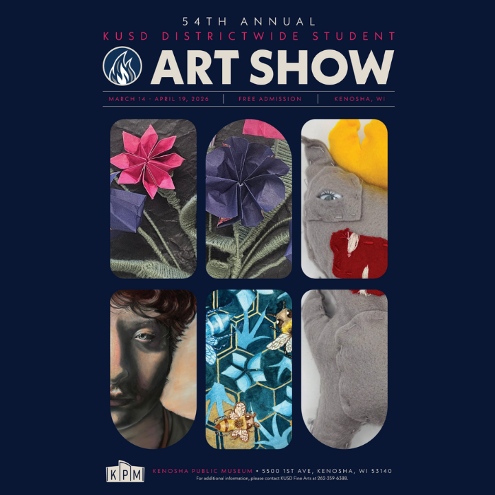 🎨 The Kenosha Unified Student Art Show opens this weekend at the Kenosha Public Museum!

See artwork by talented KUSD students of all ages on display. Stop by and support the next generation of artists in our community.

On view March 14–April 19.