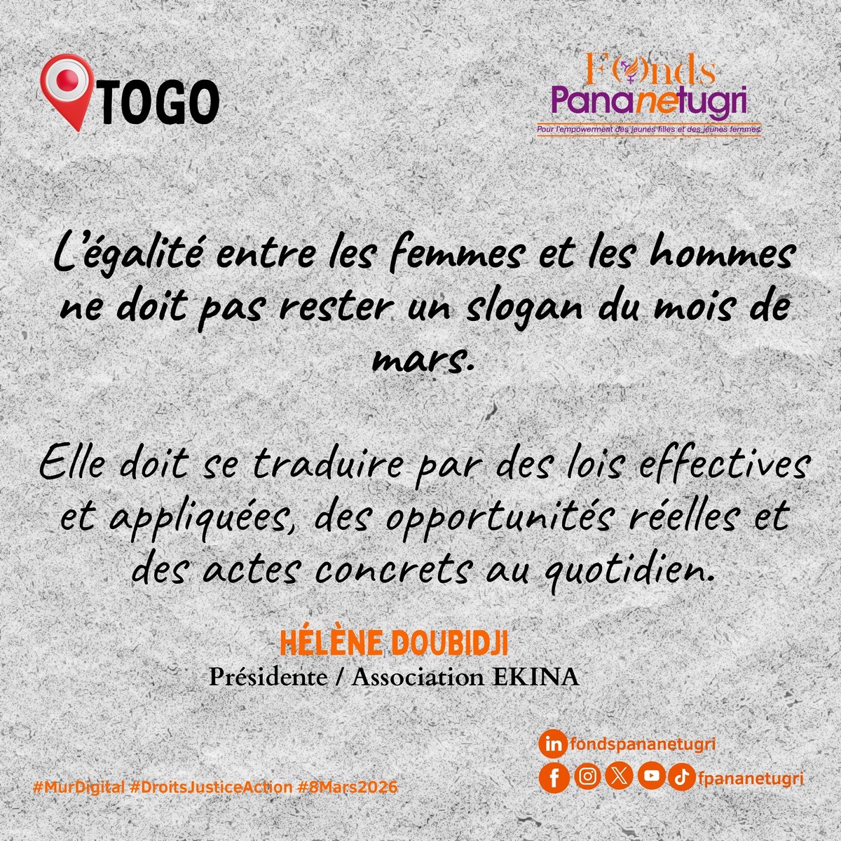 FondsPananetugr's tweet photo. ๐ Togo
Un message clair portรฉ par Hรฉlรจne Doubidji, Prรฉsidente de EkinaMag.
๐ณโ๐ฬ๐๐๐๐๐๐ฬ ๐๐๐๐๐ ๐๐๐ ๐๐๐๐๐๐ ๐๐ ๐๐๐ ๐๐๐๐๐๐ ๐๐ ๐
๐๐๐ ๐๐๐ ๐๐๐๐๐๐ ๐๐ ๐๐๐๐๐๐ ๐
๐ ๐๐๐๐ ๐
๐ ๐๐๐๐.
#MurDigital #DroitsJusticeAction #8Mars2026 #FondsPananetugri
@ekinamag @YeleenMali @ipbfpananetugri @heroinesdufaso