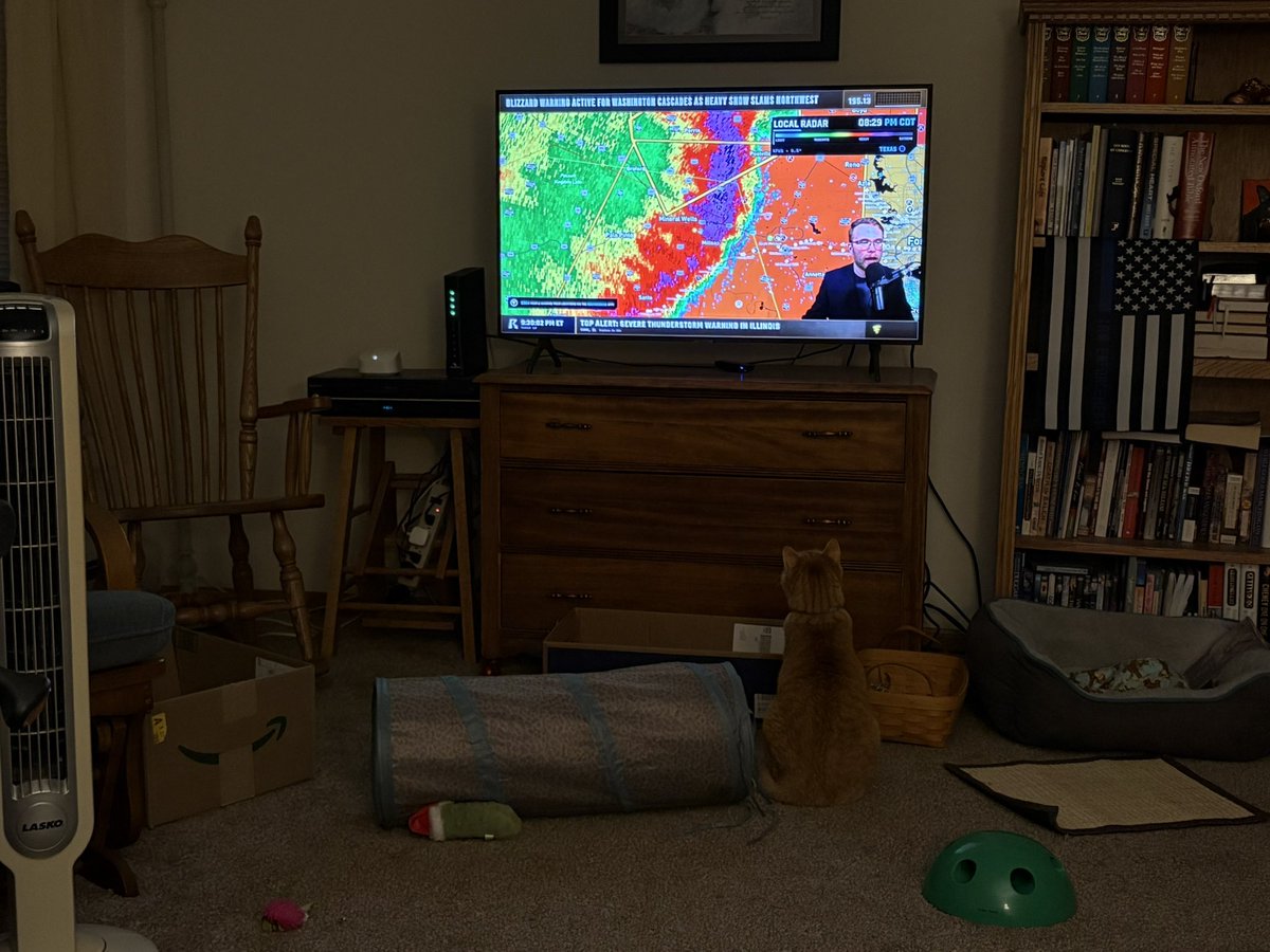 Abigailschumach's tweet photo. @ryanhallyall Presley is tuned in from Iowa keeping an eye on the weather. 🙀 https://t.co/O5J3Ztl6dL
