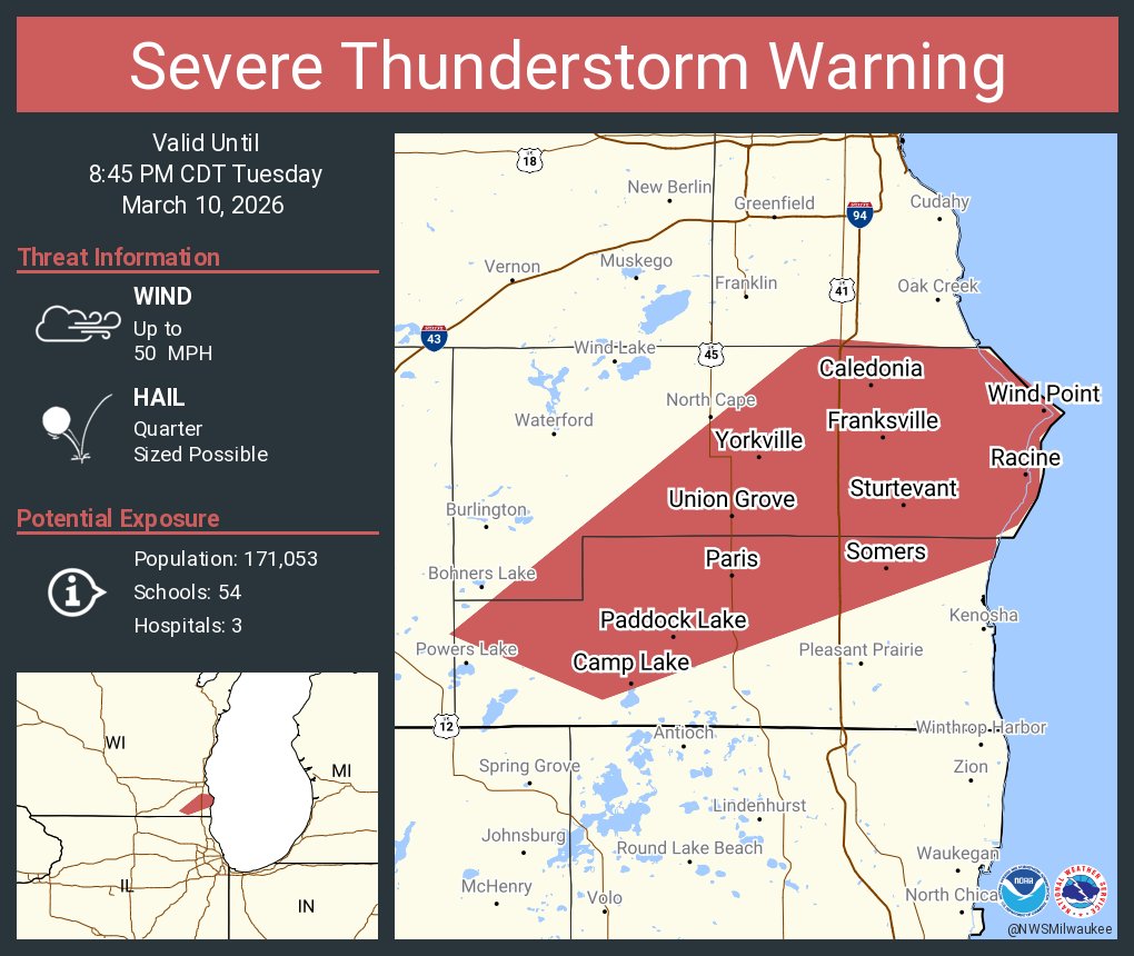 Severe Thunderstorm Warning including Racine WI, Mount Pleasant WI and ...