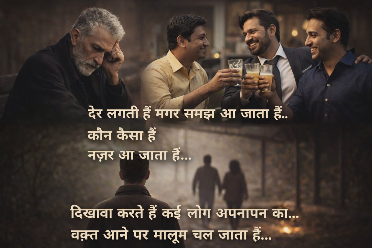 ACHYUTA__'s tweet image. देर लगती है मगर समझ आ जाती है…
कौन कैसा है, नज़र आ जाता है…

दिखावा करते हैं कई लोग अपनापन का…
वक़्त आने पर मालूम चल जाता है…

#LifeTruth #Reality #TimeReveals #DeepThoughts