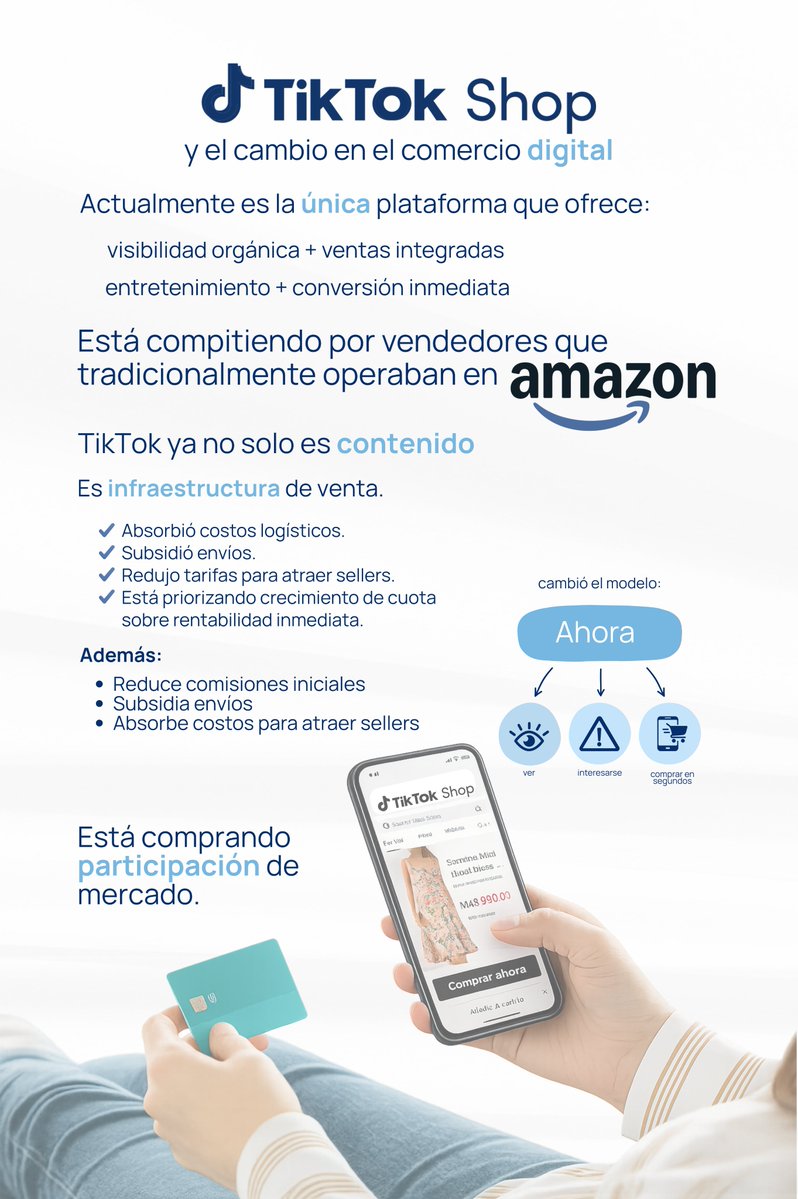 BridgeHorizonmx's tweet image. TikTok Shop muestra cómo evoluciona el comercio digital. Al integrar contenido, descubrimiento y compra en una sola experiencia, el recorrido del cliente se acorta.
Menos pasos entre interés y transacción.
Más velocidad en la conversión.
#TikTokShop #ComercioDigital #Innovación