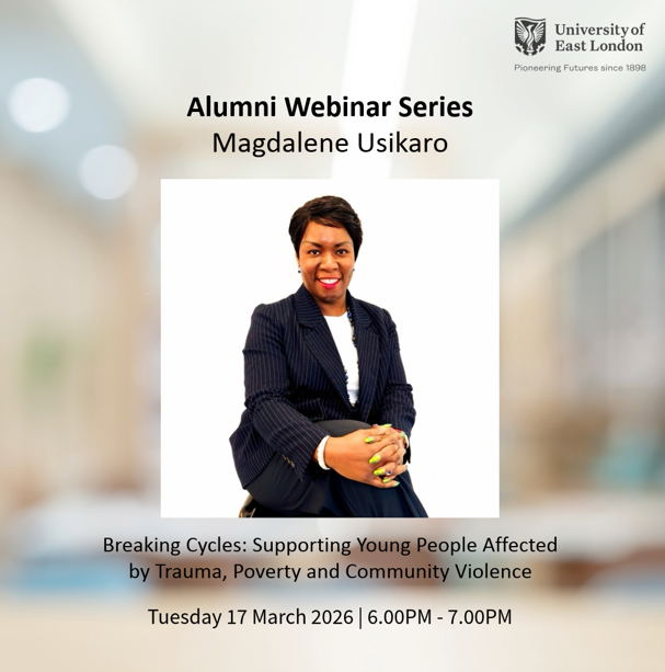 UELAlumni's tweet photo. Alumni Webinar Series✨

This month we're joined by Magdalene Usikaro FRSA, Founder &amp; CEO of Music Relief Foundation, who shares insights from 15 years of supporting young people in Croydon, highlighting challenges &amp; resilience.
 
Please register to join: https://t.co/MziAowfLp7 https://t.co/bpdoytxD8L