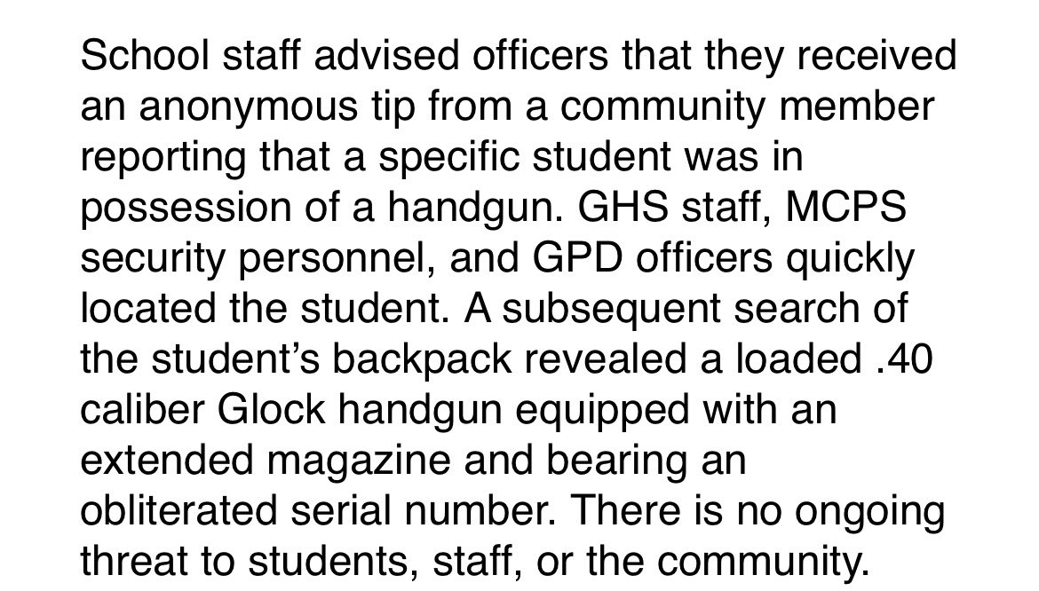 BrendaMDiaz4BOE's tweet photo. I’m so sick of this sort of news coming out of #MCPS. Aren’t you sick of it, too?
I’m thankful for Gaithersburg Police responding quickly. Yet, I also know that we need our #SROs back in our school buildings.
https://t.co/PLPc7EGF6Z https://t.co/Gxhoxe8PPC