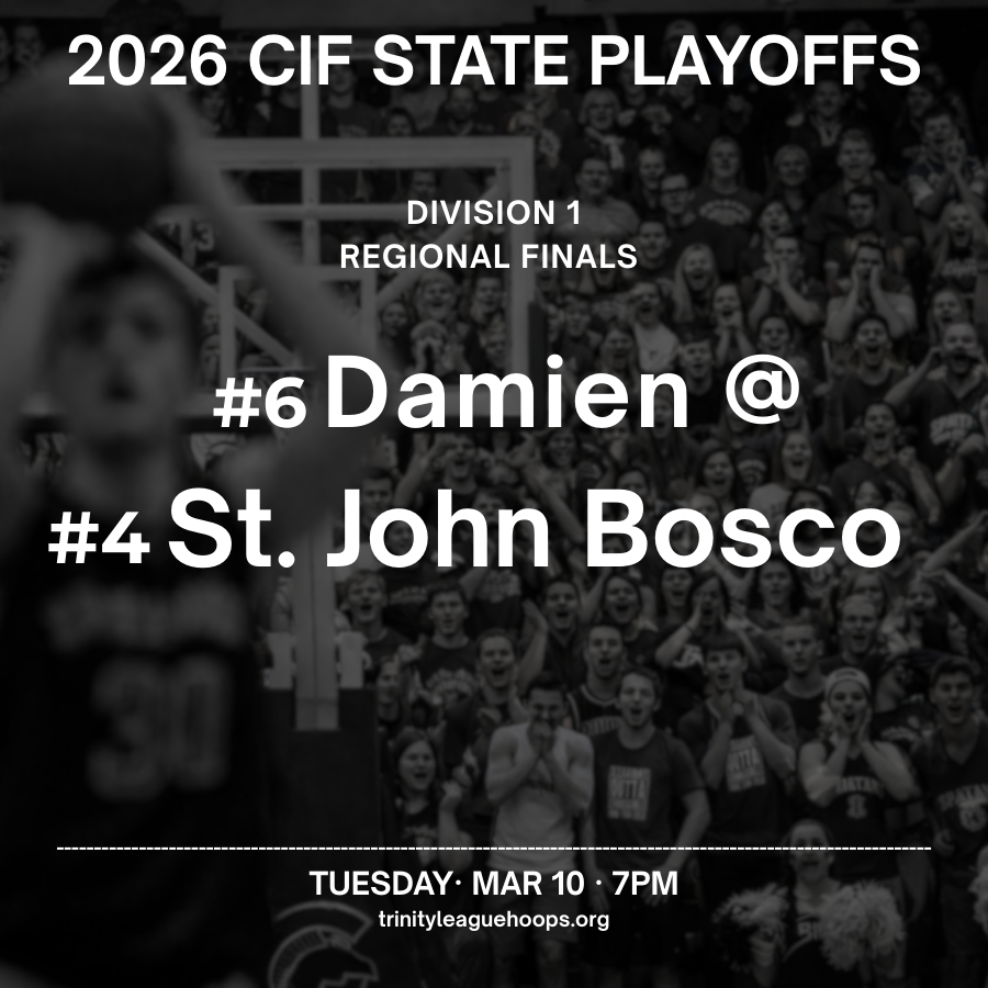 TRINITYLHOOPS's tweet photo. CIF REGIONAL FINAL

#6 Damien at #4 St. John Bosco

Tip-off in one hour.
https://t.co/cQ5jpaMuZL https://t.co/kBTml2nn61