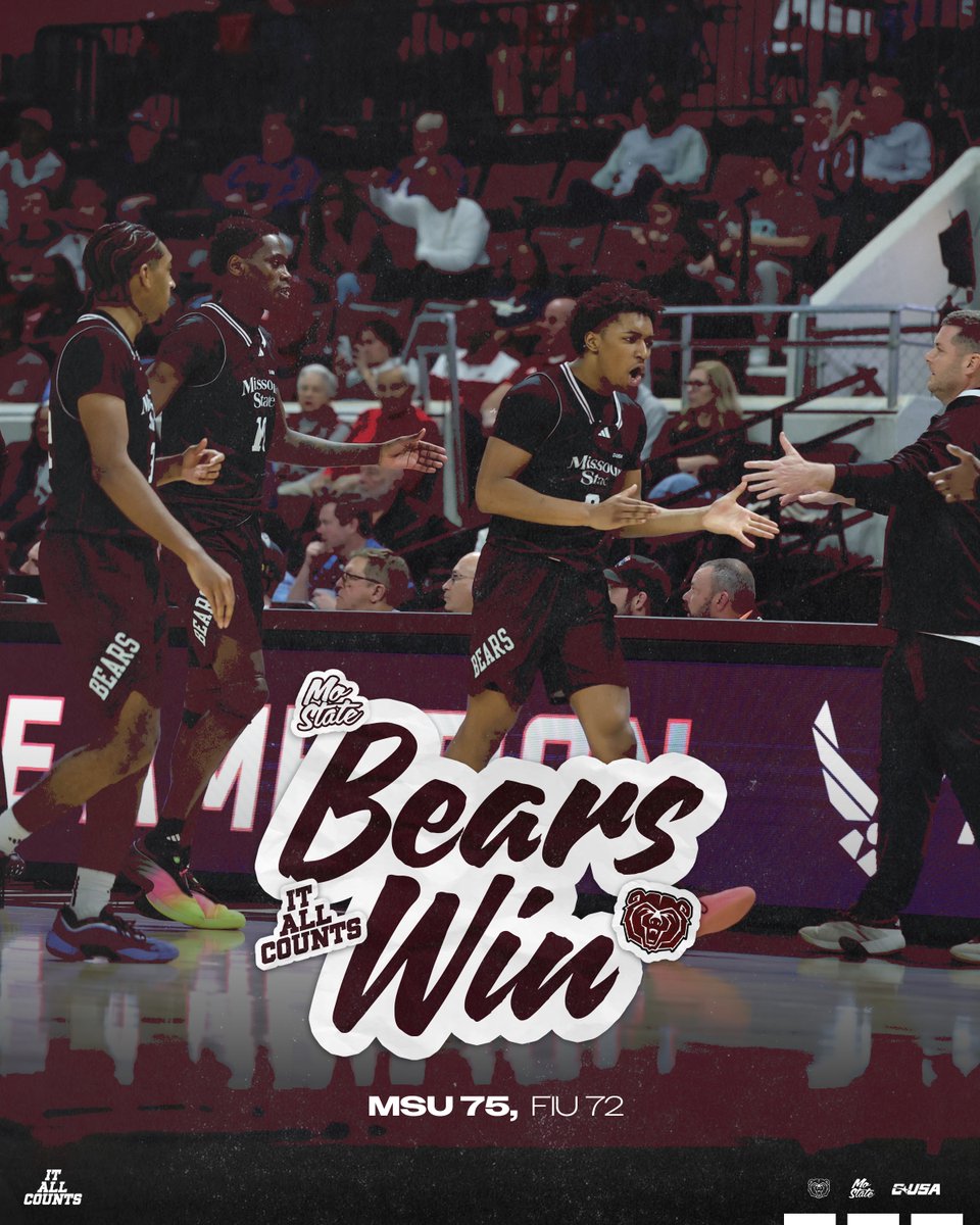 MoStateMBB's tweet photo. The Bears are moving on!!!

Kobi Williams led the way with 15 points.

Keith Palek III added 13 points and four rebounds, Trey Williams Jr. finished with 13 points and seven assists, and Zaxton King chipped in 13 points.

Missouri State advances to the quarterfinals tomorrow to face No. 1 seed Liberty at 5:30 p.m.

#ITALLCOUNTS