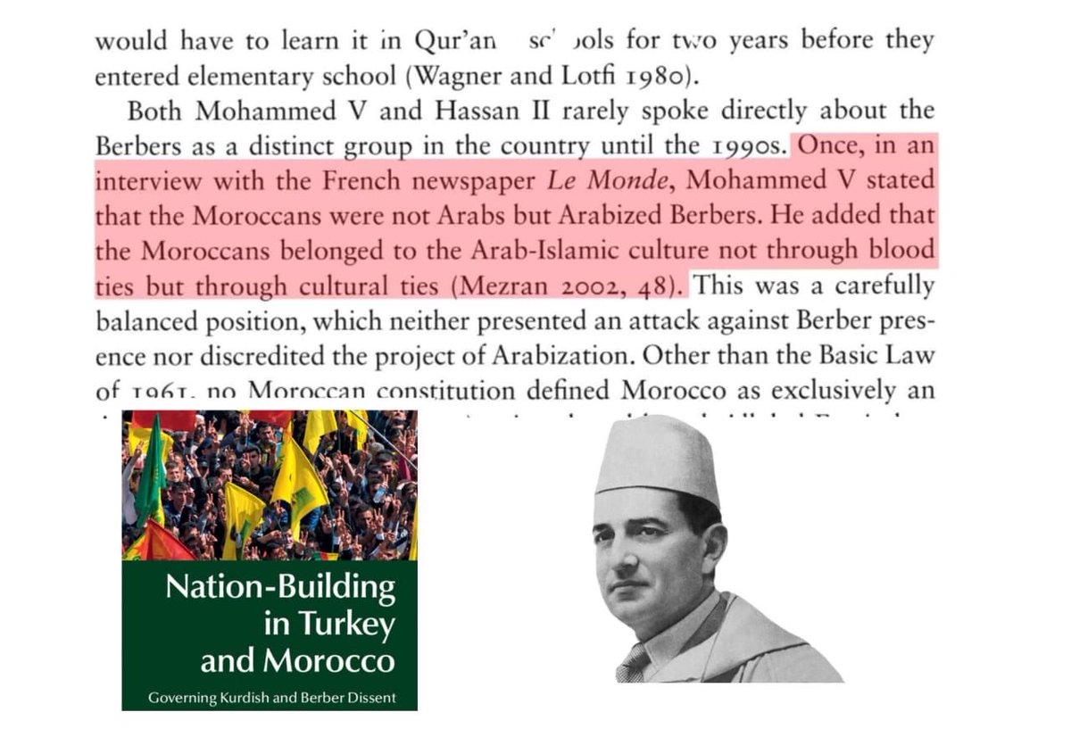 oskai_z's tweet photo. In an interview with the French newspaper Le Monde, King Mohammed V of #Morocco stated that Moroccans are not Arabs by origin, but Arabized Berbers. He emphasized that Moroccans belong to the Arab-Islamic culture not through blood, but through shared cultural and historical ties. https://t.co/NaGqOvPbdg