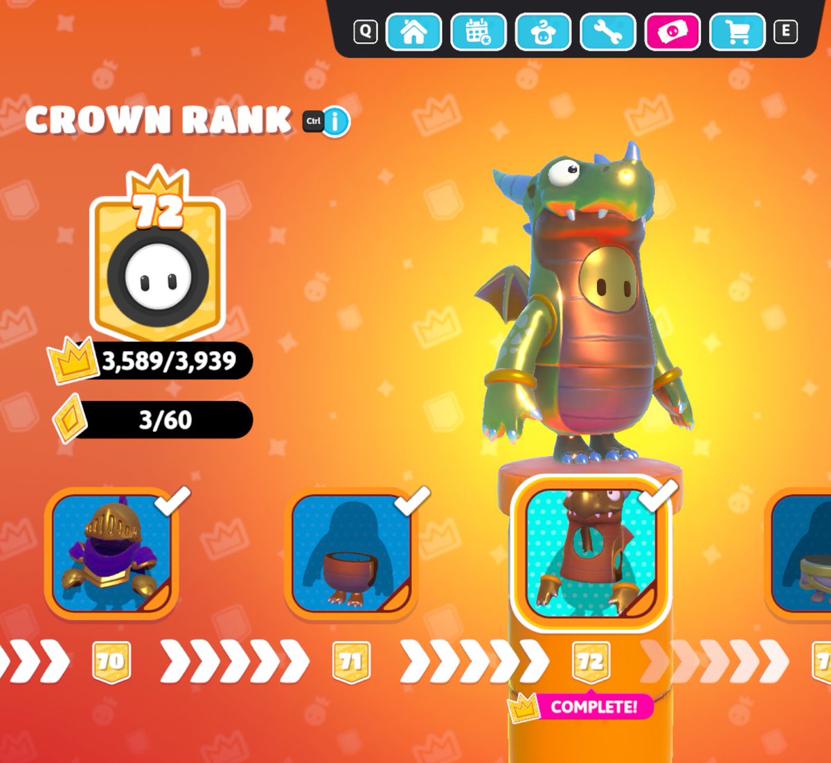Fertonymon's tweet photo. Got the Golden Dragon but this game is dying sadly 😔

#FallGuys https://t.co/QaAr8Dr3Ow