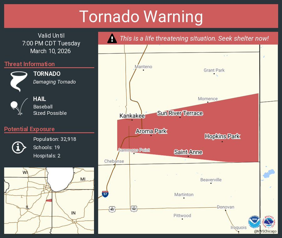 posted_news's tweet image. A large tornado was spotted just outside #Kankakee, IL, following large hailstorm along the Kankakee River.
x.com/iluminnatii/st…
x.com/foxweather/sta…