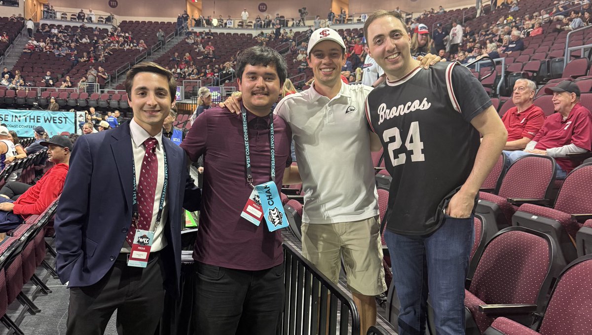 JackBenjaminPxP's tweet photo. 10 years ago, we launched the Santa Clara student radio broadcast program at KSCU. My 1st year calling games was Herb Sendek’s 1st season as the Broncos Head Coach.

A decade later, 4 generations of KSCU Sports Directors are in Vegas as SCU plays in its 1st WCC Title Game since 2007 & regardless of the result, the Broncos will be Dancing for the 1st time in 30 years🔥

To say this is a full circle moment is a major understatement🙌

What @smclaughlinCFB @Thomasdunn24 & current Sports Director, Sam Canales, have done to continue the legacy of the program at KSCU is remarkable🫡

Tune into KSCU for the Title Game tonight here: https://t.co/NGxm8mGJPJ