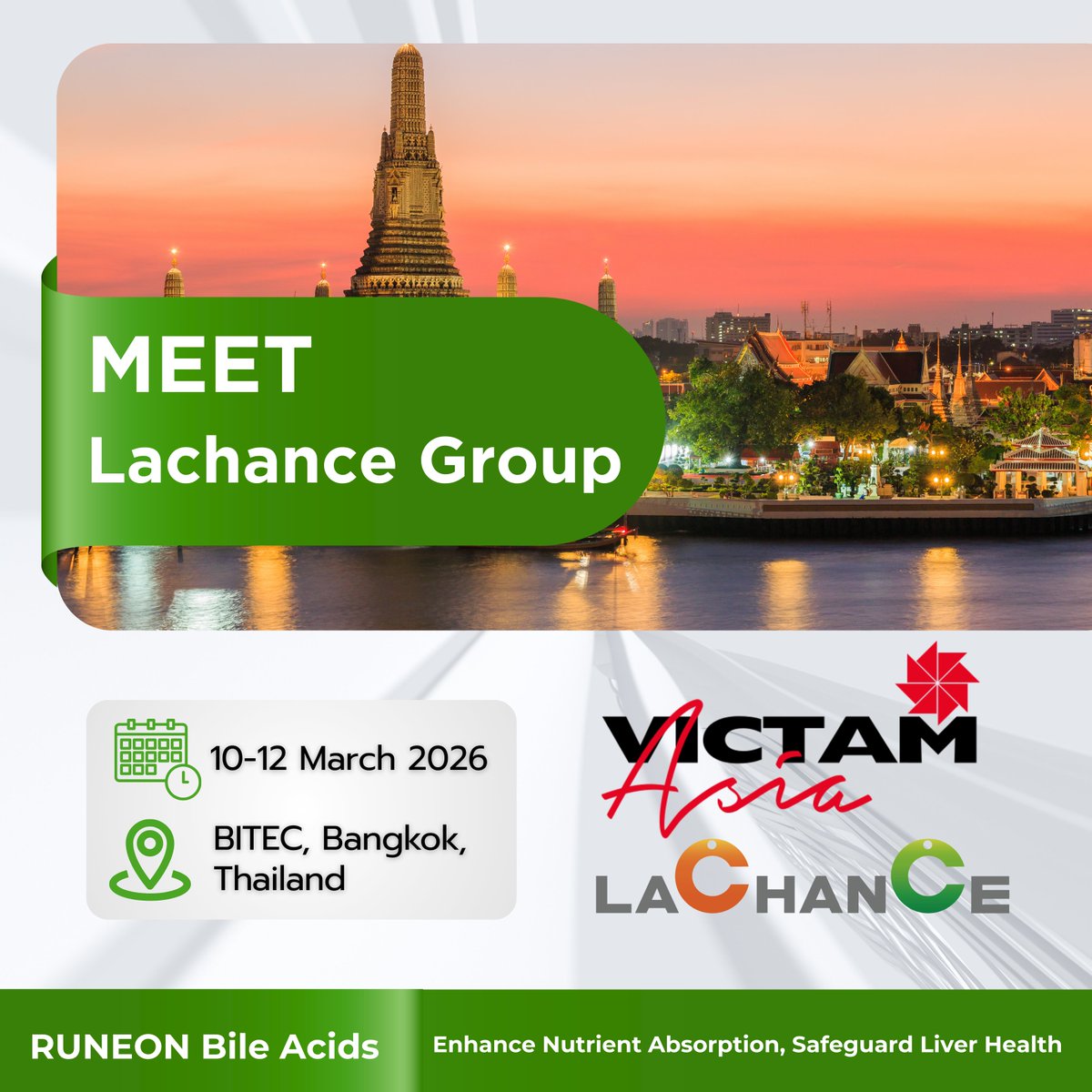 LACHANCE2004's tweet image. See you at – #VictamAsia 2026! 🐔🐷🥛🐮🐶🐱

𝗟𝗼𝗰𝗮𝘁𝗶𝗼𝗻: BITEC, Bangkok - Thailand 
𝗗𝗮𝘁𝗲𝘀: March 10-12, 2026

#RUNEON #BileAcids - Enhance Nutrient Absorption, Safeguard Liver Health
