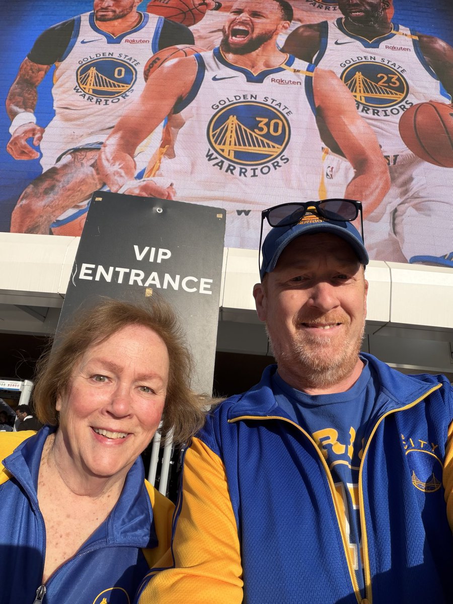 jstemily's tweet photo. @warriors please wish these two fans (mother and son) a happy 80th and 50th birthday tonight as they fill a bucket list dream of sitting courtside (AA Seats 127 &amp; 128) https://t.co/AYvWfrduzK