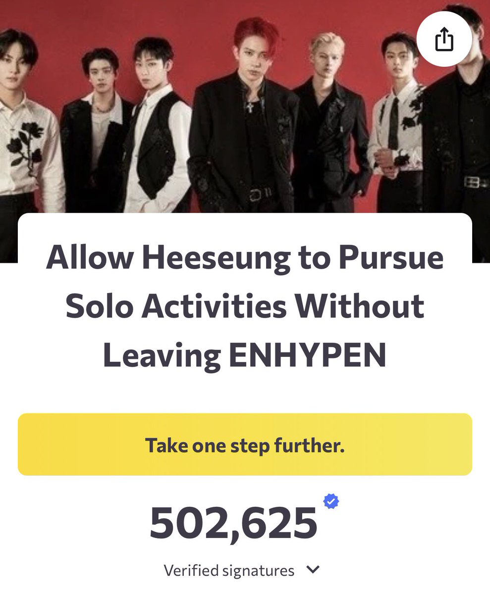 nikislight's tweet photo. 📢 we finally reached 500,000 verified signatures!

📌 https://t.co/TRZkw0bB65

thank you to everyone who signed and shared but we’re not stopping here. 

OUR TARGET IS 1M+🚨

please keep signing and help SPREAD this everywhere for hee.

HEESEUNG WITH ENHYPEN
#SevEN_ALWAYS
#ENHYPEN_HOME
#ENHYPENIS7
#AlwaysWithYou