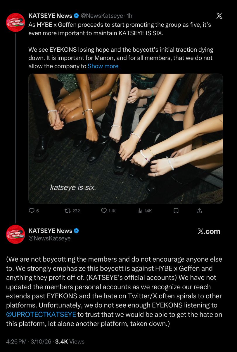 _bamgyu_'s tweet photo. “We have not updated the members personal accounts”

The fact is you’re only boycotting 5 members bc you keep updating and talking about only 1 member and I find this hilarious since you keep saying katseye is 6. https://t.co/TS4Uhwlpcl