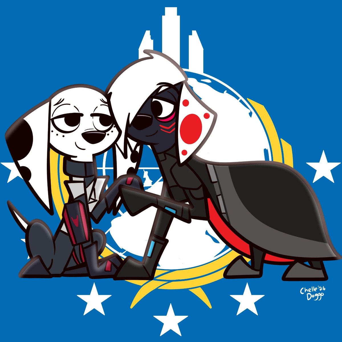 Demon2000Dark's tweet photo. Truth Enforcer Helldiver and Eagle-1 Pilot, the lovers of Super Earth gaze at each other lovingly. Thank you so much for the commission, @ChelleDoggo! ^^
#101DalmatianStreet #101DS #Save101DalmatianStreet #Disney #DisneyPlus #Helldivers2 #101Helldivers https://t.co/HjYe3vKfZE