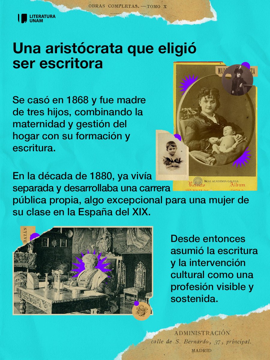 🖋 Aristócrata, novelista, periodista y pionera en la defensa de los derechos de las mujeres, Emilia Pardo Bazán rompió los moldes de la España del siglo XIX al asumir la literatura como una profesión pública y exigir igualdad intelectual.
Desliza para conocer más sobre esta