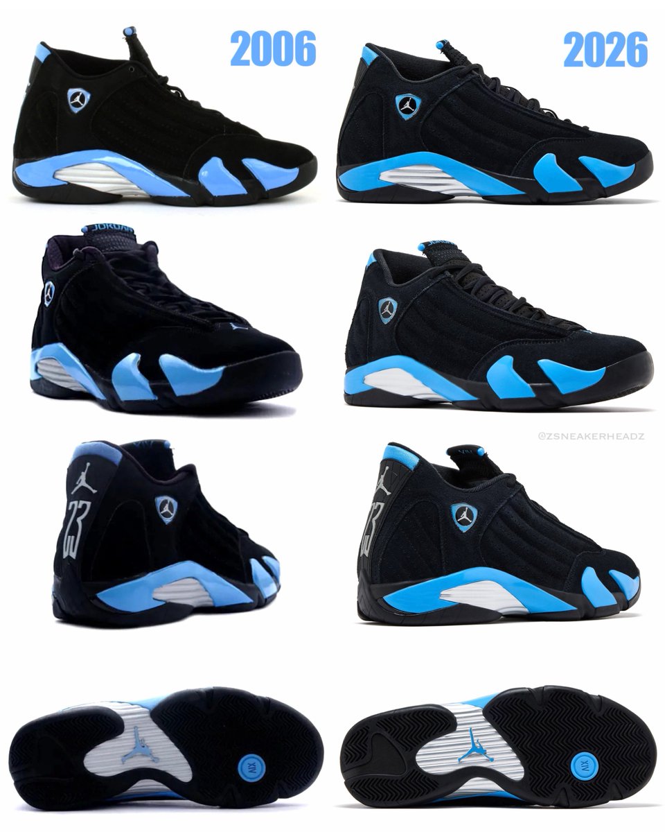 2006 vs 2026 “Black/University Blue” Air Jordan 14 🥶❄️