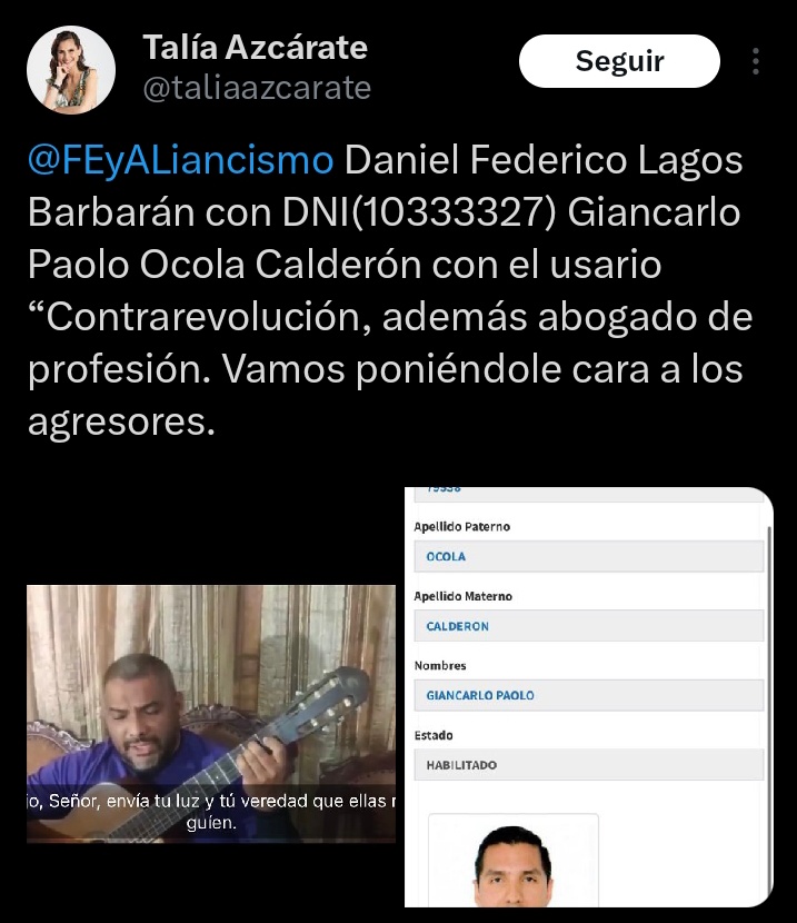 <a href="/FiscaliaPeru/">Ministerio Público</a> ES CORRECTO LO Q LA SEÑORITA HACE?, EXPONIENDO EN REDES A CUYOS HINCHAS LO UNICO Q HACEN ES, PEDIR IMPARCIALIDAD EN LOS COMENTARIOS.

ESTO NO ES INCITAR Q LA VIOLENCIA?
ESTO NO ES UNA BAJESA DE PARTE DE ALGUIEN Q SE VICTIMIZA Y AHORA ES UNA AGRESORA??
DENUNCIAMOS!