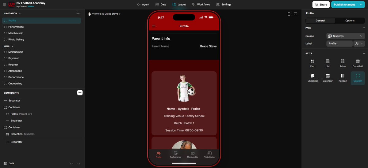 Petite_234's tweet photo. My first project on glide 😌 , I’m really proud of the N2 Football Academy Performance Tracking App ⚽📱

The goal was simple: give parents real visibility into their child’s football development while making performance tracking easier for coaches.

Huge appreciation to Glide https://t.co/z2oGtw8tOF