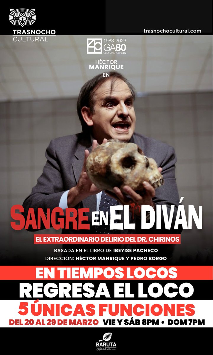Vuelve por solo 5 presentaciones 
-SANGRE EN EL DIVÁN