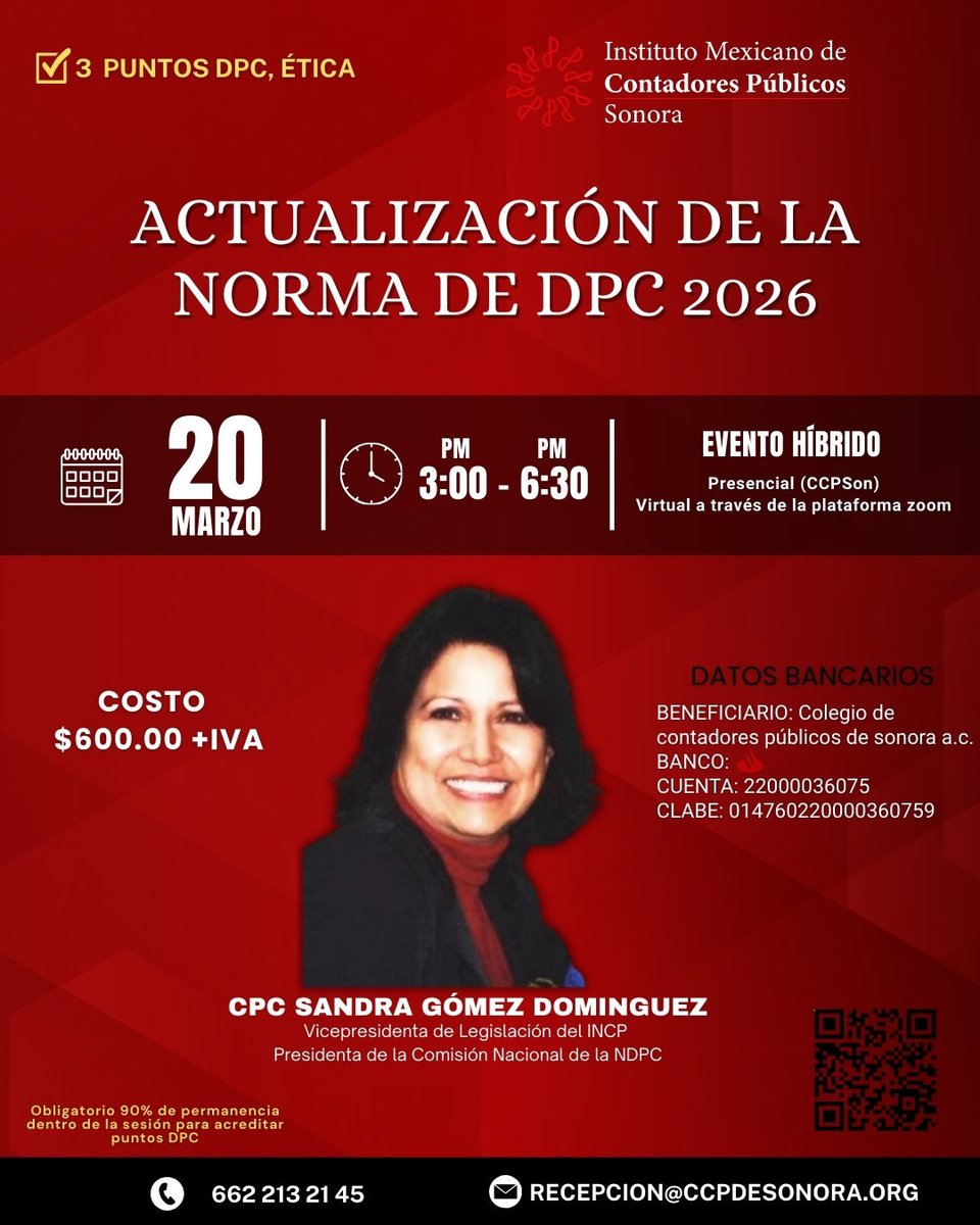 ⭕ Te invitamos a participar en nuestro próximo curso híbrido, para conocer el convenio del <a href="/IMCP/">Contadores Públicos</a> con la <a href="/SEP_mx/">SEP México</a> y sus implicaciones para nuestra profesión. 
✔️ 3 puntos DPC en Ética
Registro: forms.gle/2MJeU2TAFSrhZh…