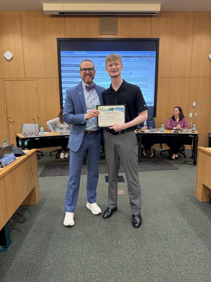 PennettiDaniel's tweet photo. We had the incredible opportunity to be recognized at tonight’s Mason City Schools Board Of Education meeting for our work with @MHSsportsradio 

Thank you @MasonSchools for allowing myself and the team to be there tonight! https://t.co/jEj8zPvs8V