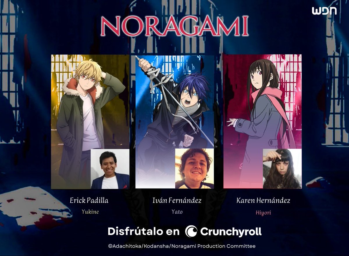 WDN_Topic's tweet photo. Nuestras oraciones han sido escuchadas, nuestro Dios favorito ha regresado a la acción 💥
¡El doblaje de #Noragami regresó a Crunchyroll! 🧡
🗡️@BamFdz es Yato
🗡️@anniekraken es Hiyori
🗡️@Erick_pad_ es Yukine https://t.co/ewFq8D6ALH