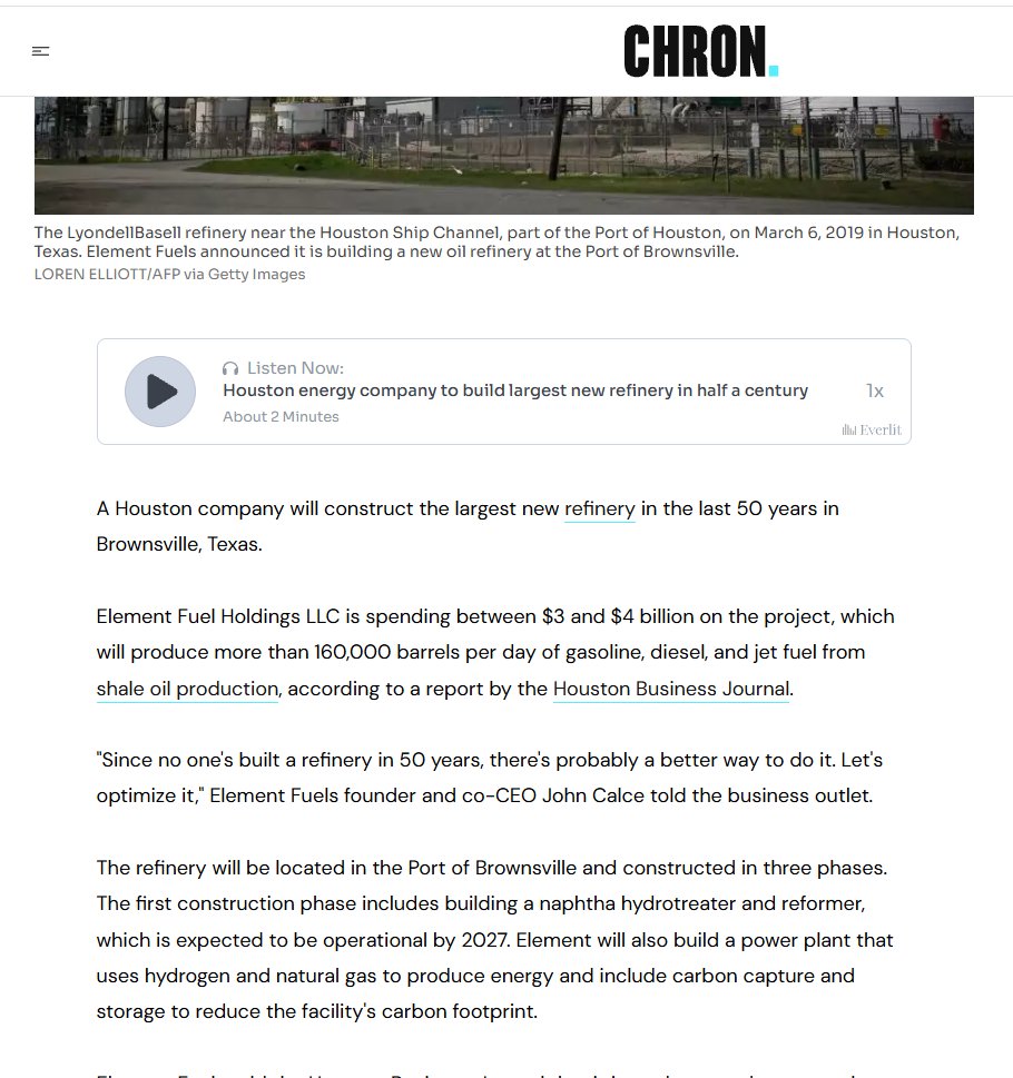 The Biden administration permitted the refinery in June 2024, according to Element Fuel Holdings, LLC., the company building the refinery. Construction had already started.

The company manages $500B in capital projects worldwide. This plant is not a $300B project. It cost